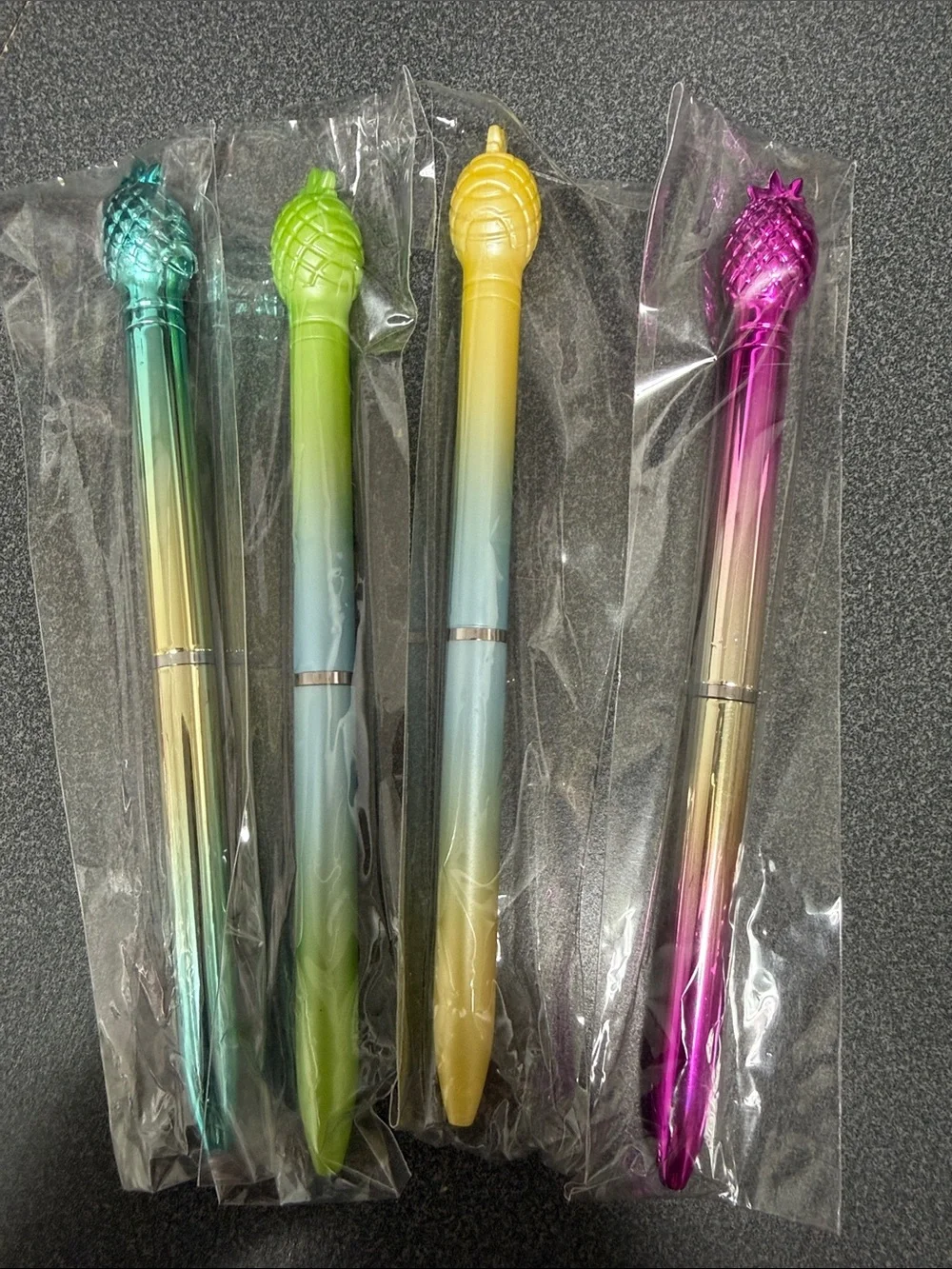Metallic and Matte Ombre Pineapple Top Ballpoint Pen Set - Black Ink - Set of 4